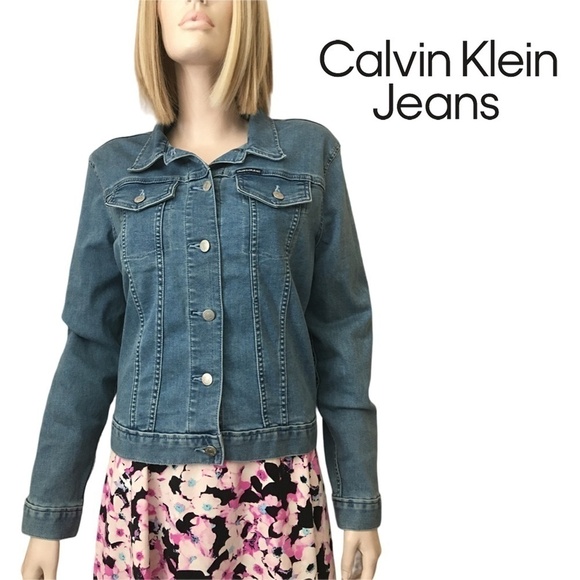 CALVIN Klein Jeans Medium Wash Denim Jean Trucker Jacket Branded Metal Buttons - Picture 13 of 15